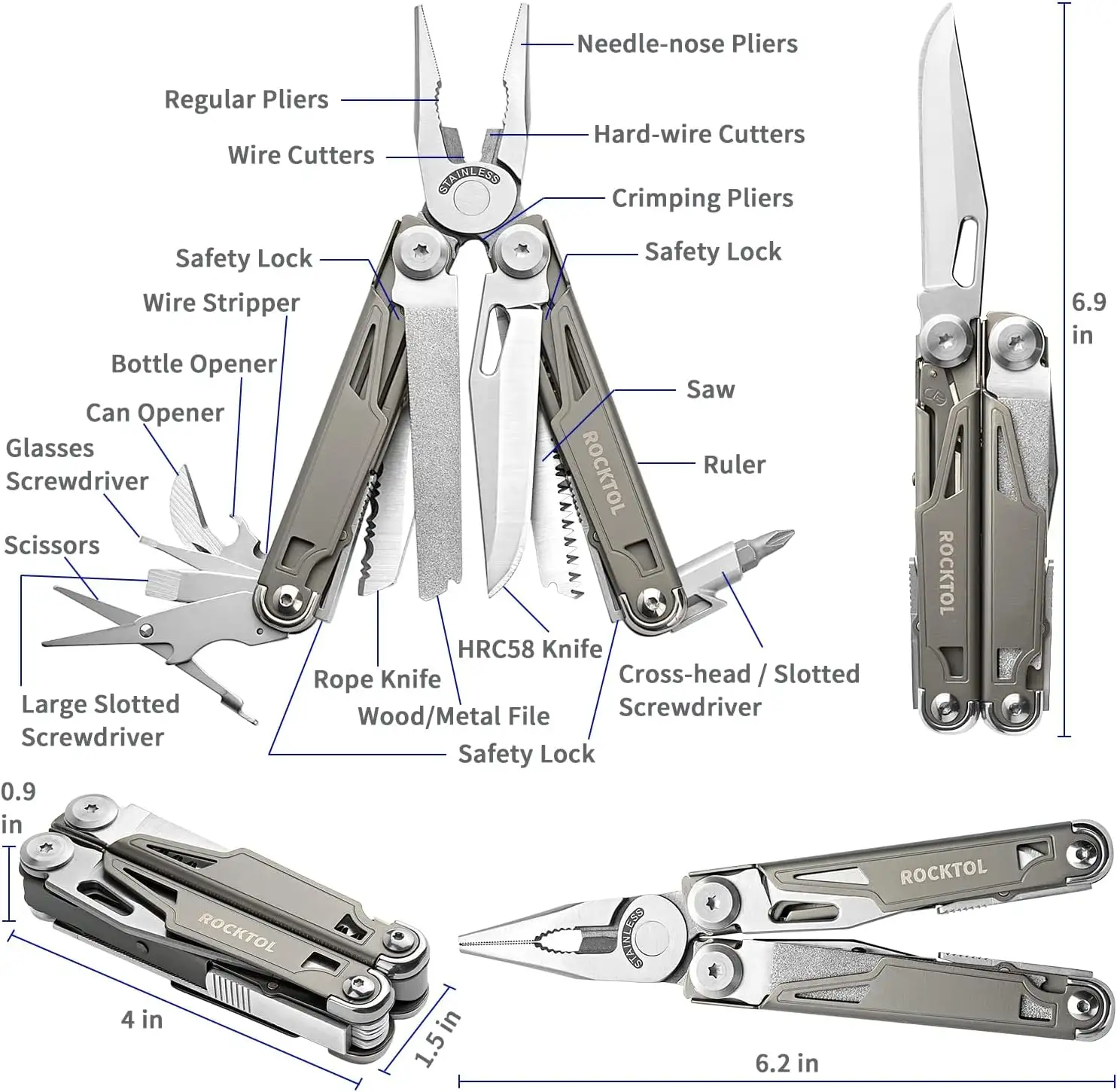 ROCKTOL Multitool,19-in-1 Multitool Pliers - 71ox0u7u48l._ac_sl1500_